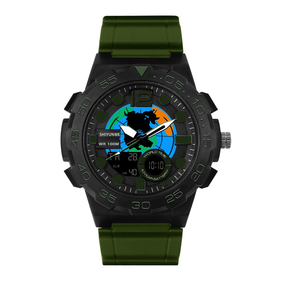 Shiyunme Mode Led Dual Display Mannen Outdoor Sport Horloge Dial Kalender Waterdichte Lichtgevende Horloges Часы Мужские: green
