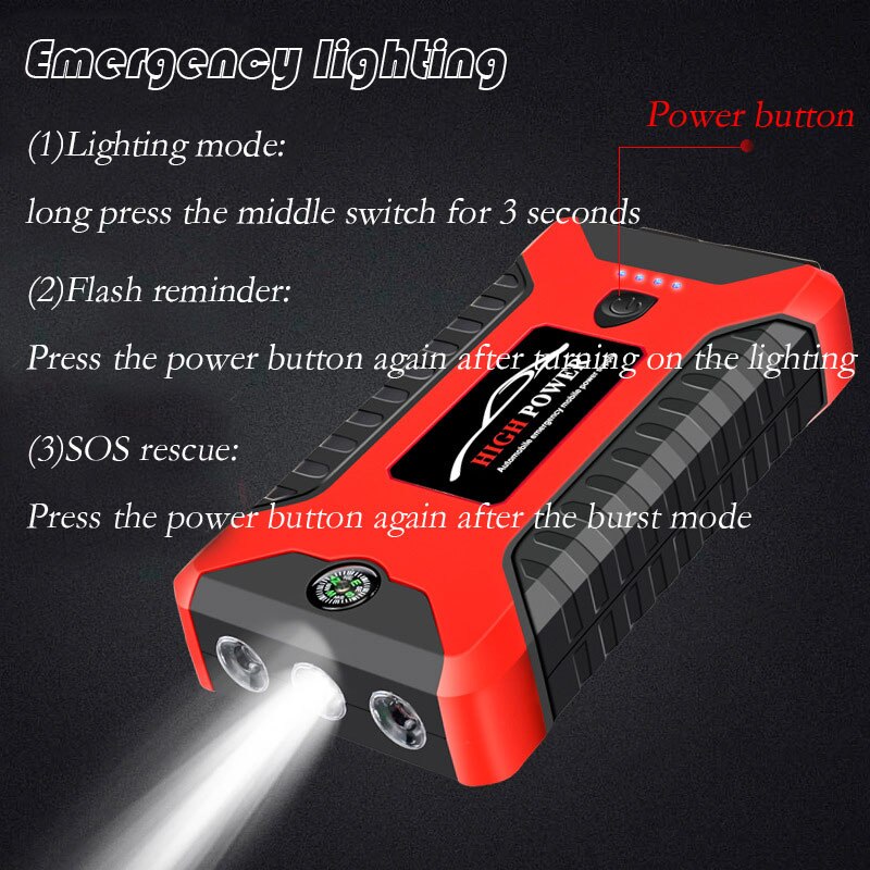 Portable Car Jump Starter Device 600A Car Battery Emergency Starter Power Bank Booster Starting 12V Output Portable 20000mAh