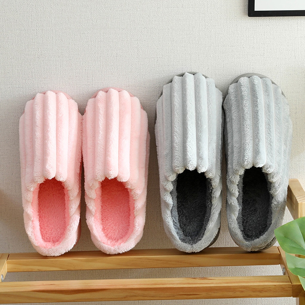 Winter Warme Thuis Vrouwen Bont Slippers Leuke Effen Kleur Indoor Katoen Dames Slippers Zachte Memory Foam Koppels Schoenen # P30