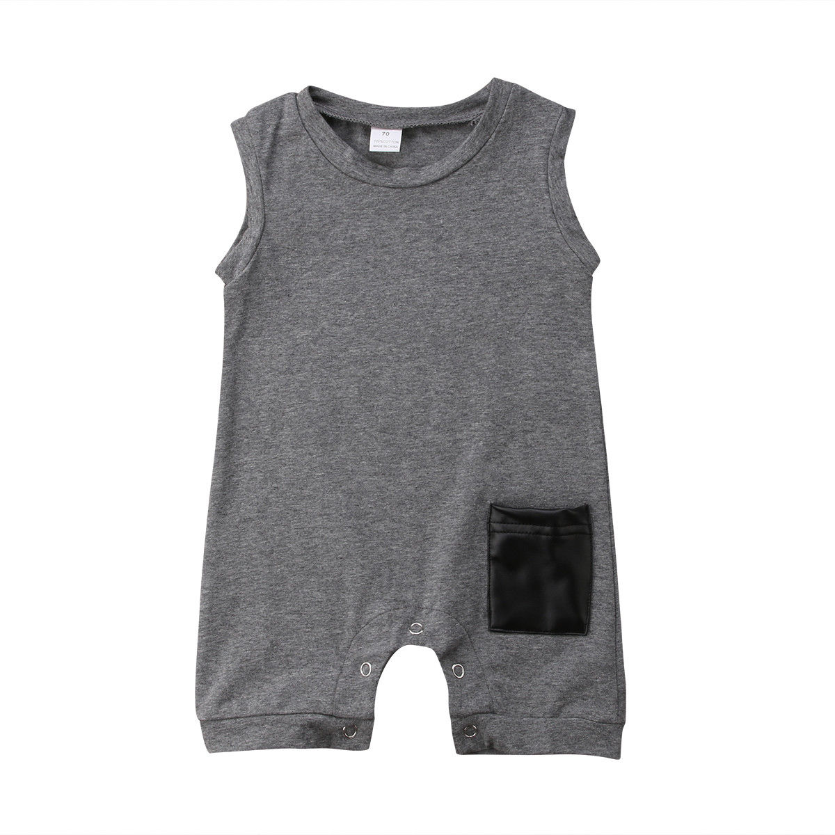 Brand Cute Toddler Baby Boys Girl Cotton Romper Sleeveless Jumpsuit Pocket Patchwork Outfits Kids Clothes Sunsuit Sets: Gray / 9M