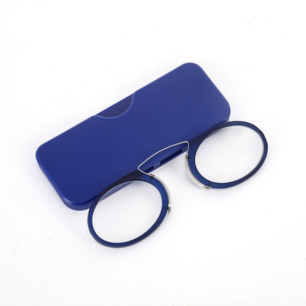 Clip-On Leesbrillen Brillen Voor Leesbril Mini-Bril Neusbrug Leesbril Draagbare Presbyopische Bril Met Etui 1.0: Blauw / +250