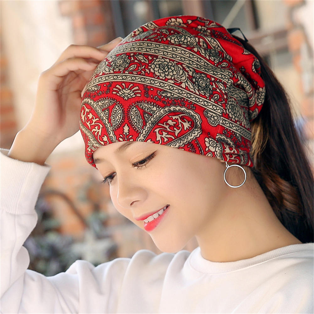 Gorros de estilo étnico para hombre y mujer, gorro de flor de anacardo, bufanda de 2 formas de usar, de Festival: Rojo