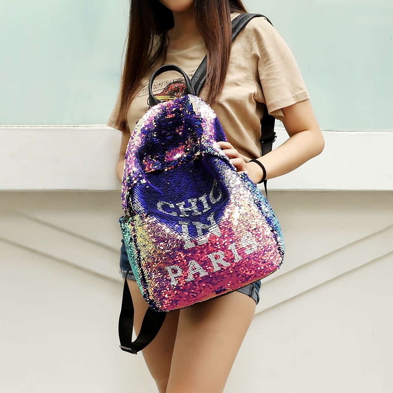 SHEE-mochila de lentejuelas brillantes con personalidad para mujer, mochila escolar para chica, bolsas de viaje de gran capacidad, bolsas de , mochila brillante