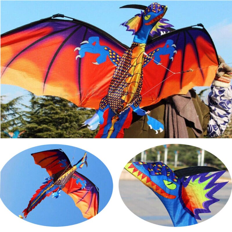 Kinderen buiten enorm grappig 3d draken vlieger vliegen lange staart luchtlijn touw