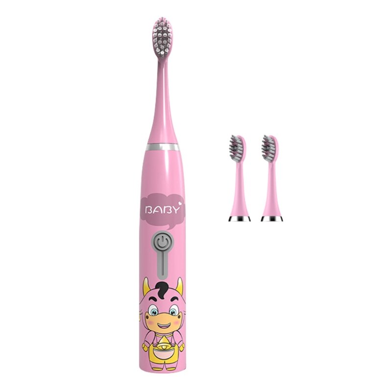 Cute Cattle Children Automatic Toothbrush Ultrasonic Toothbrush Electric Toothbrush for Kids, Waterproof: Red