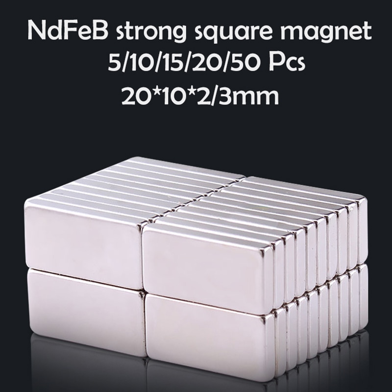 5/10/15/20/50 pces 20x10x 2/3mm ímã de neodímio 20mm x 10mmx2 n35 ndfeb bloco super poderoso imanes magnéticos permanentes fortes