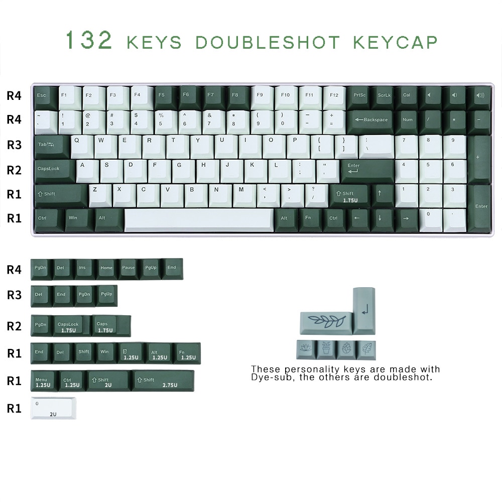 Doubleshot 132 Keys PBT Cherry Profile Keycap GMK Green Botanical Key Caps For GMMK Pro Mechanical Keyboard 61 64 84 108 Layout