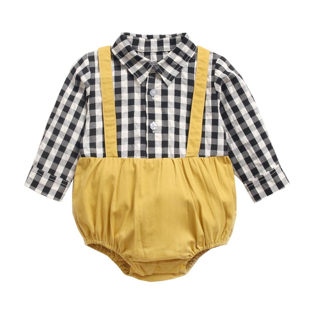 Baby Jongens Kleding Plaid Baby Schat Kinderen Romper Koreaanse Van Lente En Herfst Een Stuk Romper: C / 18m