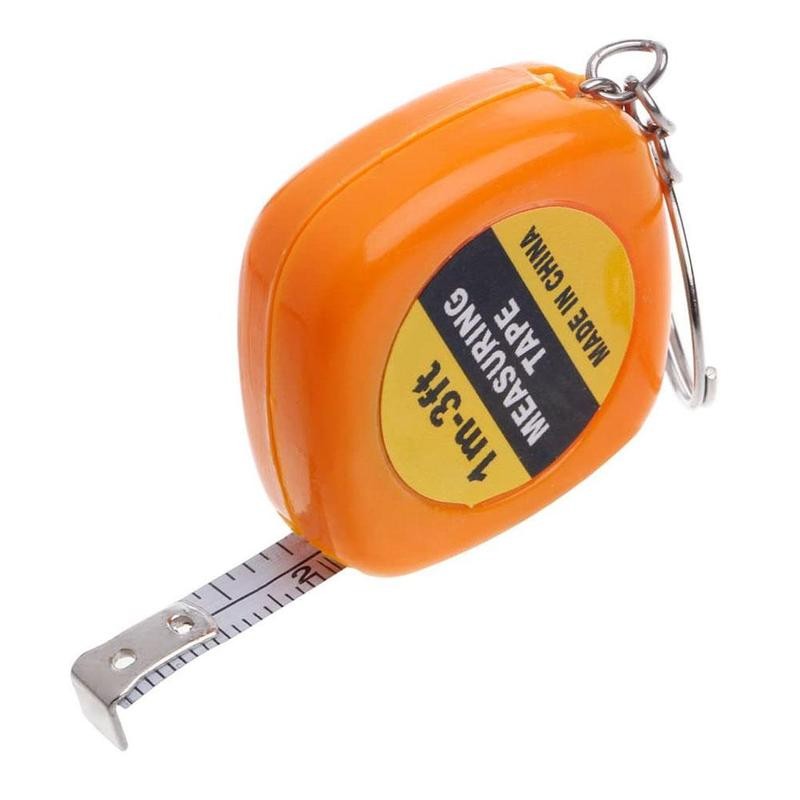 Mini stalen meetlint voor kinderen, lengtemeter, sleutelhanger, gemakkelijk intrekbaar meetlint, sleutelhanger, klein meetlint, willekeurige kleur