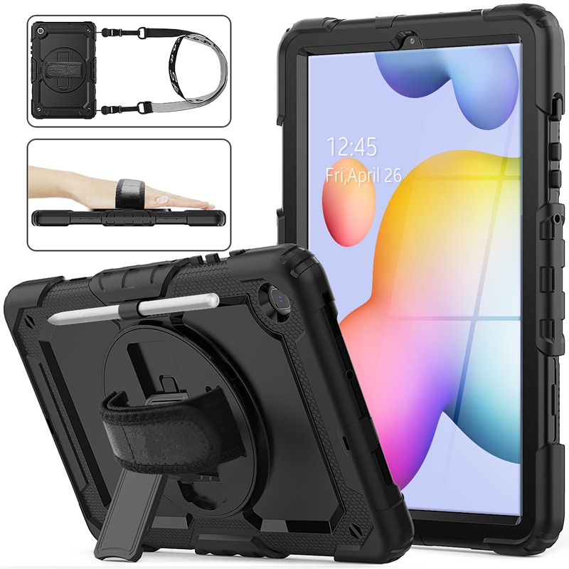 Funda de silicona con soporte y correa de mano para Samsung Galaxy Tab S6 Lite, funda protectora con rotación de 360 grados, 10,4, , P610, P615