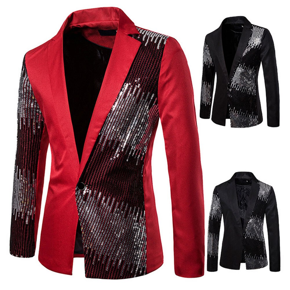 Mannen Sequin Blazer Jas Mode Een Knop Piekte Revers Party Diner Trouwjurk Jasje 2XL
