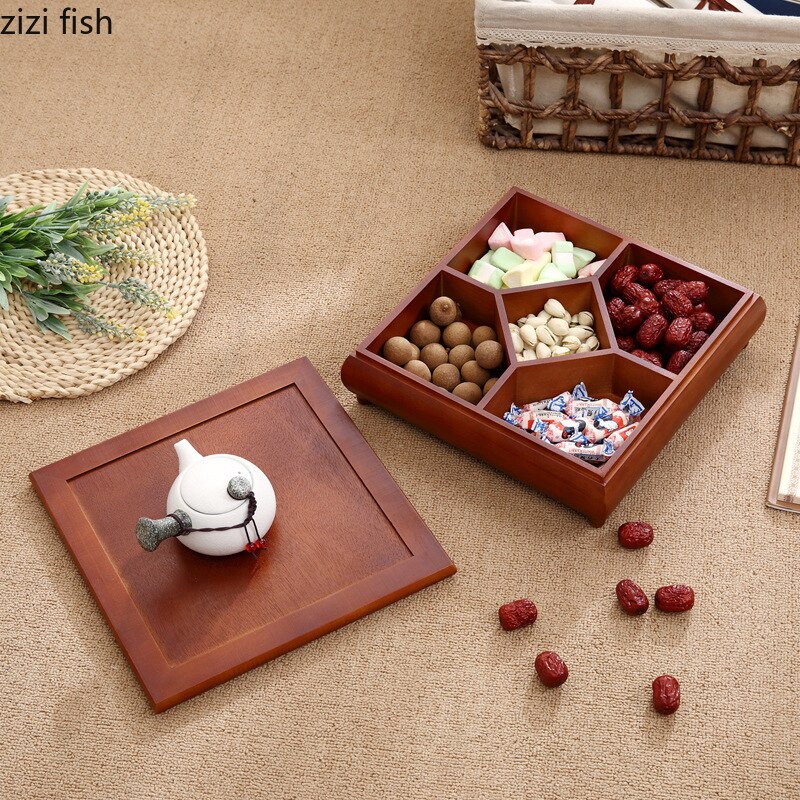 Pine Chinese Dried Fruit Box Living Room Split with Cover Candy Box Wood Nut Snack Solid Wood Storage Box