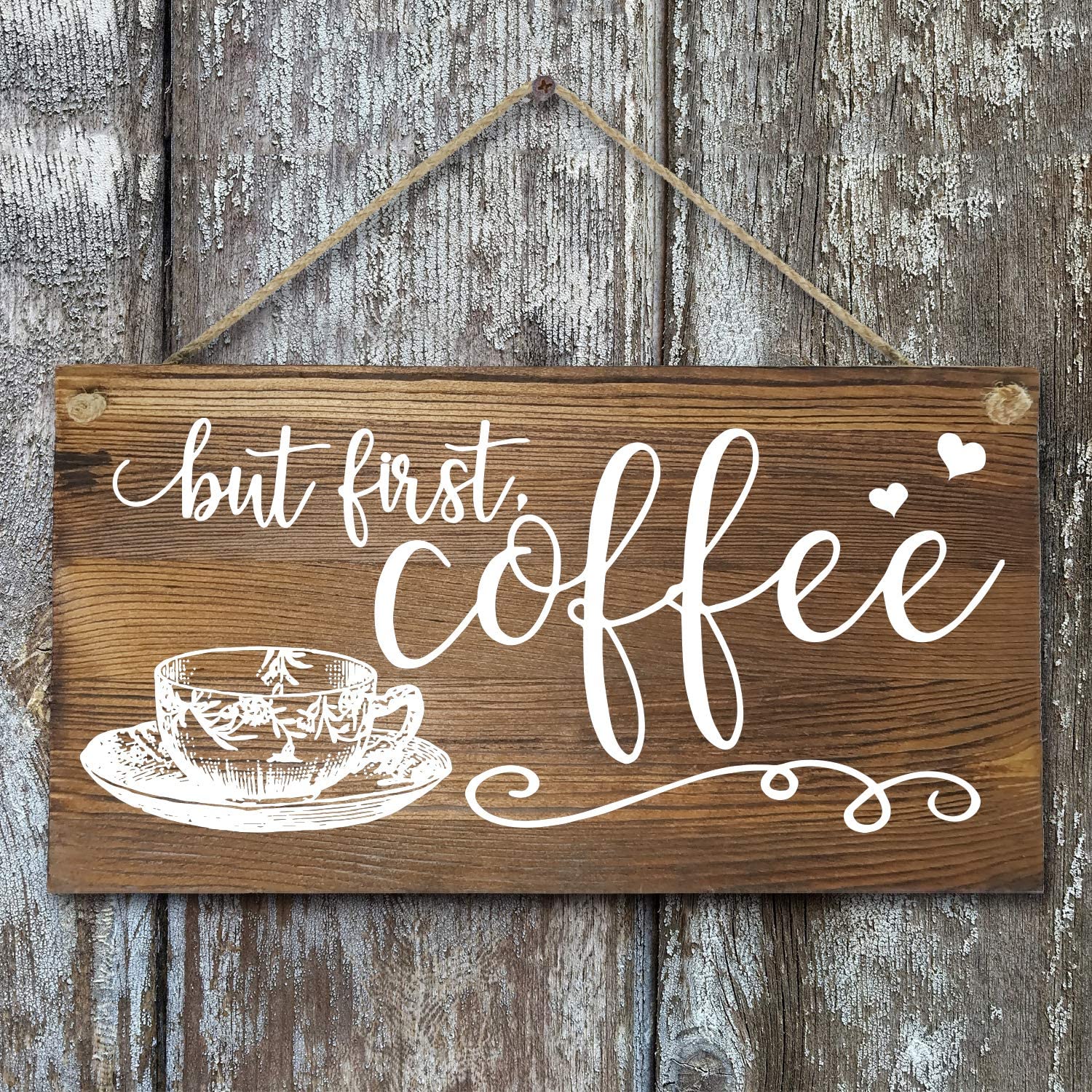 Rustic Solid Wood Wall Decor Decoration Sign for Kitchen Art or Office Art -But First Coffee.