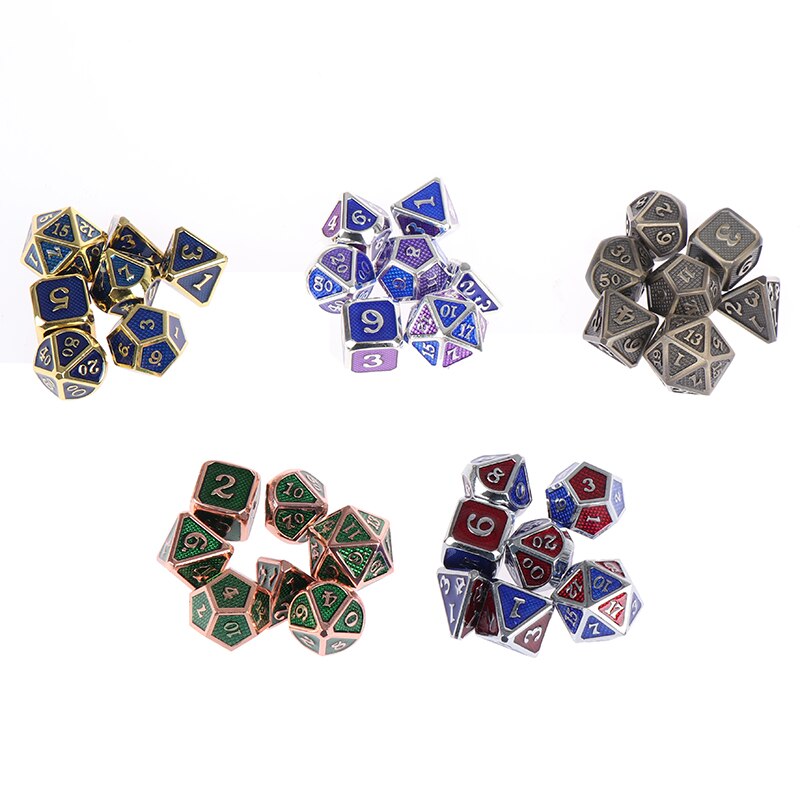 7 Pcs/Metal Dice Rpg Mtg Dobbelstenen Cursief Dobbelstenen Polyhedral Dobbelstenen