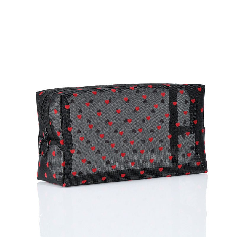 Donne Sacchetto Cosmetico Nero Trasparente Borse Da Toilette Viaggi di Trucco Dell'organizzatore dei Sacchetti Della Cassa Del Sacchetto di Stampa Del Cuore Borsa Della Signora di Nuovo Stile: red big square