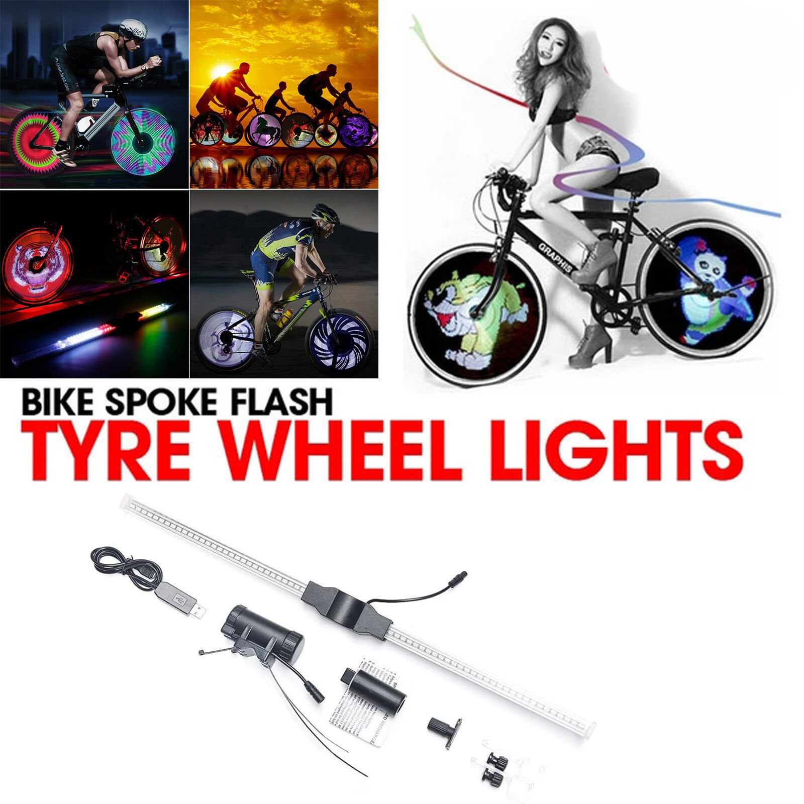 40 # Led Programmeerbare Diy Cool Foto 'S Fiets Spoke Flash Tyre Wheel Lichten Fietsverlichting Programmering Diy Wiel Licht