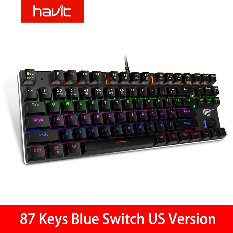 HAVIT Mechanical Keyboard 87 / 104 Keys Blue / Red Switch Wired USB Gaming Keyboard Backlight RU/US Keyboard For Desktop Laptop