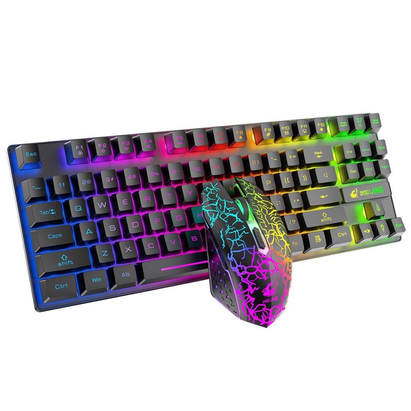 Ziyou Lang Draadloze Gaming Toetsenbord En Muis Combo 2.4Ghz Oplaadbare Rgb Verlicht Toetsenbord Met 2400Dpi Gaming Muis: Black