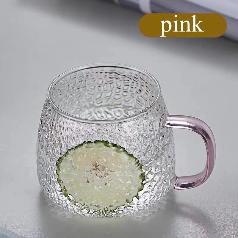 400Ml Thickened Hammered Glass High Resistant Japanese Hammered Glass Mug with Handle: Pink