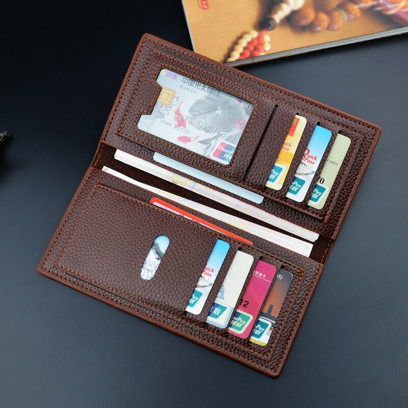 Long Man Wallet Business Purse Card Holders Men's Thin PU Leather Wallet Luxury Brand Folded Handy Slim Male Bag