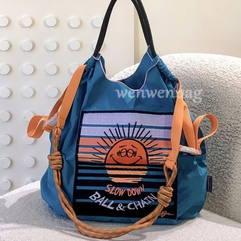 Sac à chaîne boule sac à provisions soleil Smiley brodé en toile de Nylon bandoulière femme fourre-tout sacs pour femmes sacs à main pour femmes 2025