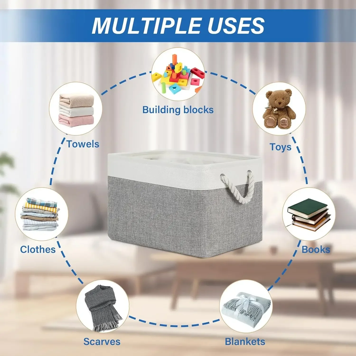 Sortierkorb für Kleinigkeiten, zusammenklappbarer Leinen-Aufbewahrungskorb mit Griff, Kleiderschrank, Aufbewahrungsbox für Babyspielzeug, Socken, Unterwäsche, Kleidung