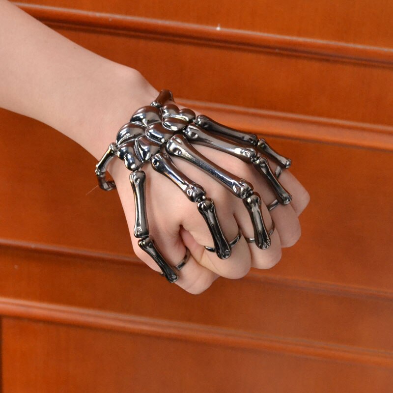 Hapiship-pulsera elástica de calavera para hombre y mujer, brazalete con anillos RCH, estilo de Halloween, color negro, ,