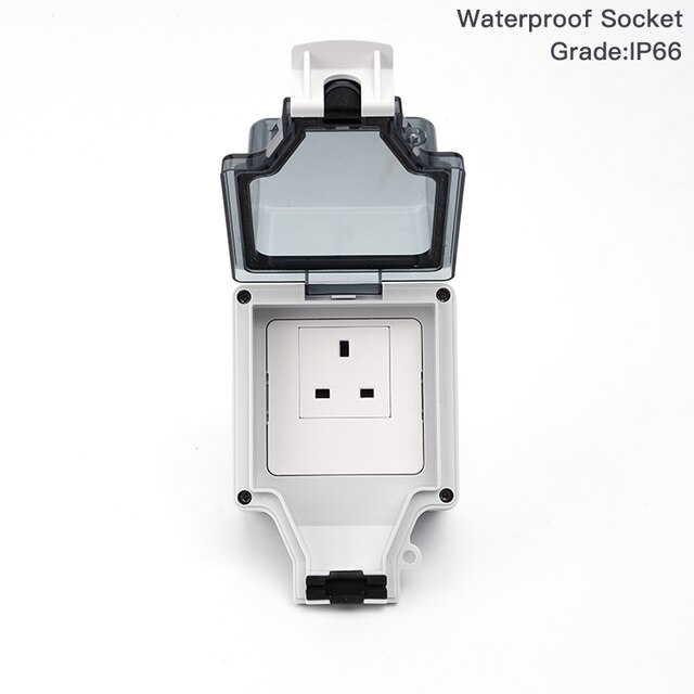 Waterproof UK Socket weatherproof Electrical Wall Outdoor 13Amp Storm 2 Gang IP66 Outside Double Outlets: One socket