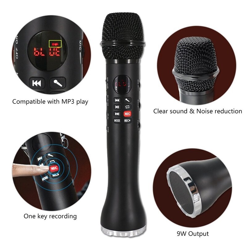 Micrófono de Karaoke , inalámbrico, portátil, Bluetooth, condensador de mano para teléfono Iphone