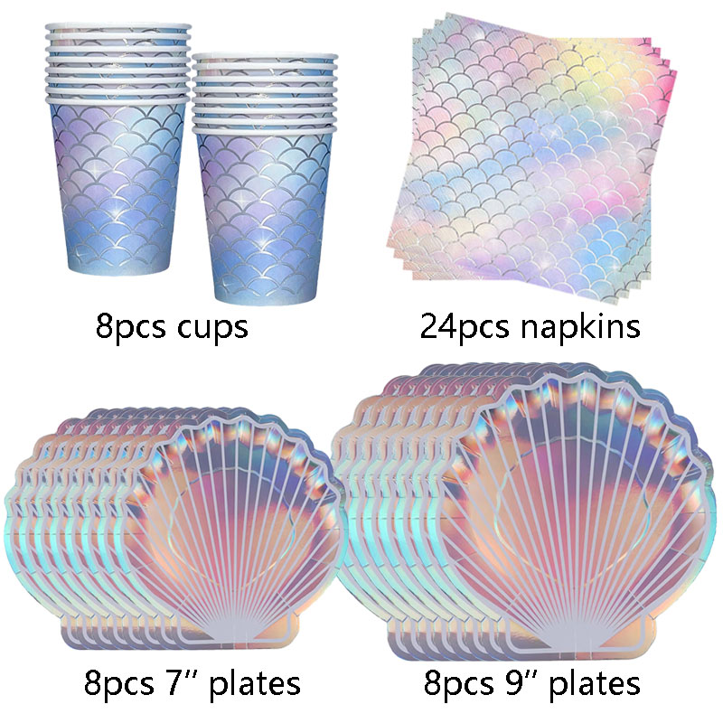 Zeemeermin Feestartikelen Zeemeermin Servies Set Shell Papieren Bord Cup Servet Kleine Zeemeermin Verjaardagsfeestje Decoratie Babyshower: Army Green