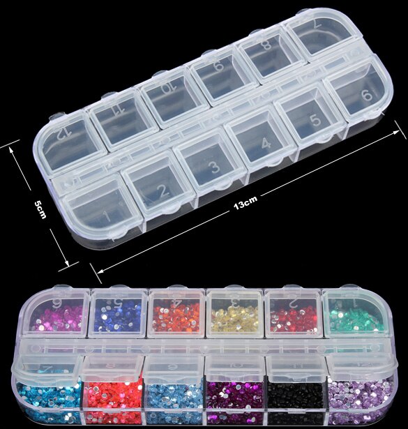 12 Grids Nail Art Box Empty Divided Case Nail Tips Rhinestone Beads Gems Storage Box Clear Plastic Container Organizer Box Bins