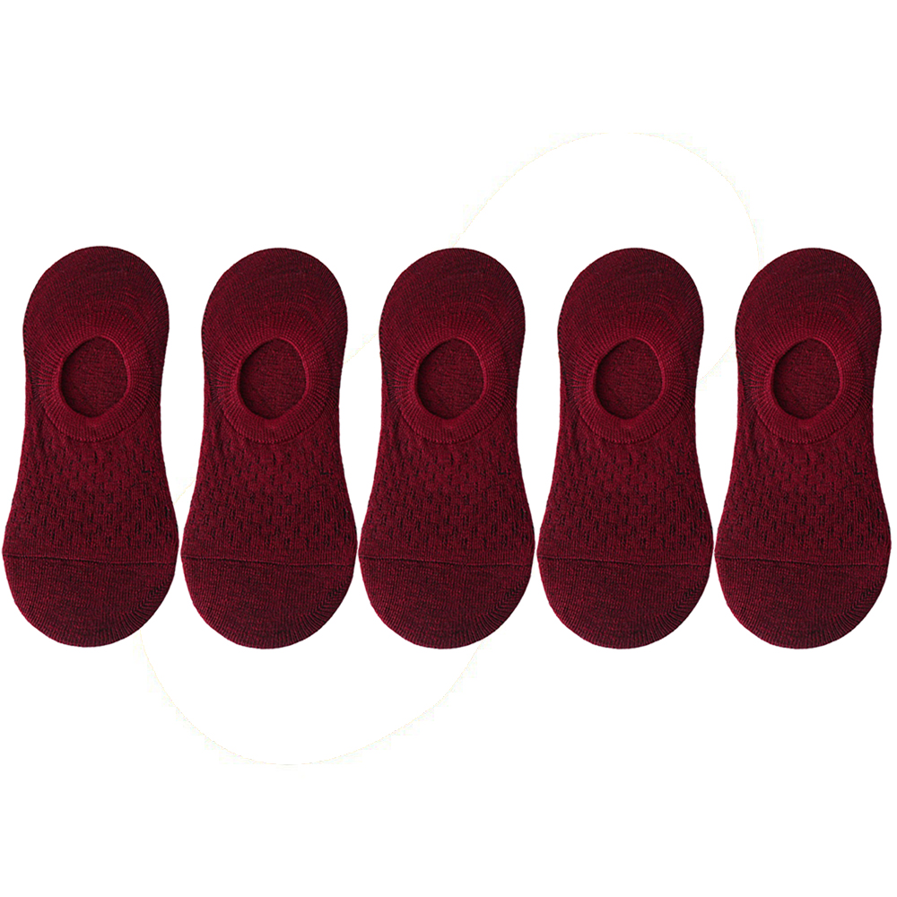 10 Pieces 5 Pairs Women Sock Slippers Set Solid Color Invisible Boat Socks Breathable Non-slip Silicone No Show Short Ankle Sock: Fuchsia