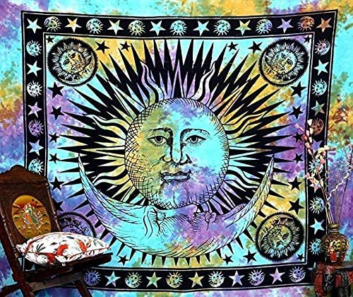 Tie Dye Psychedelische Zon Maan Ster Mandala Tapestry Hippie Muur Opknoping Indian Trippy Bohemian Deken Voor Slaapkamer Decor Koreaanse