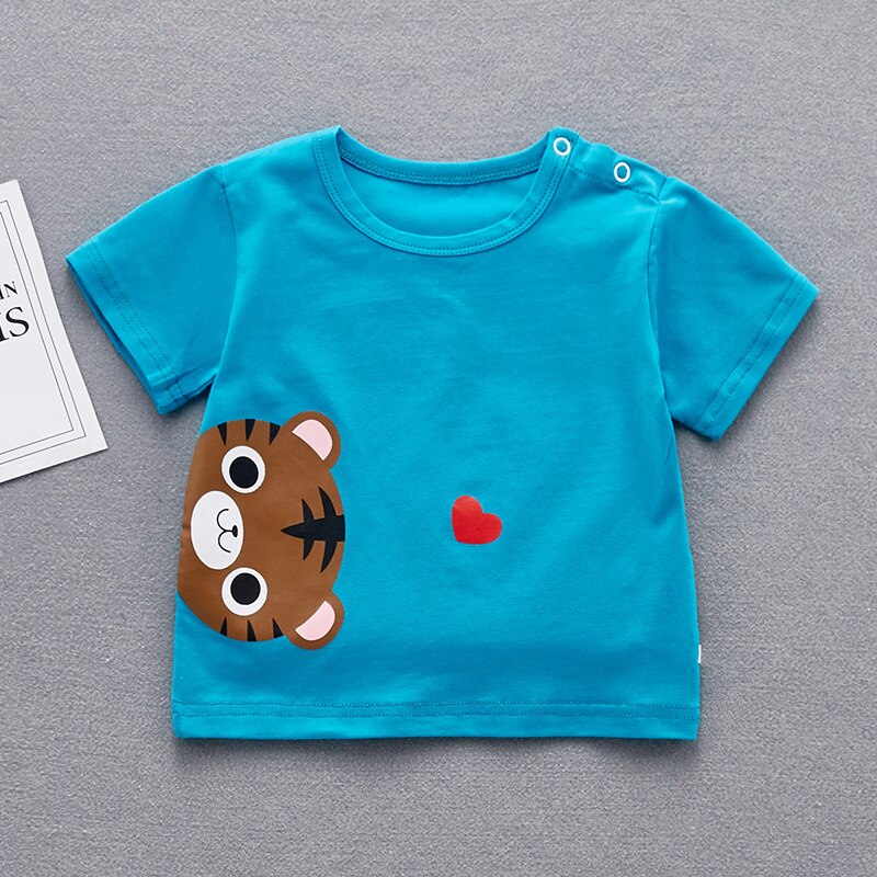 Summer Baby T-shirts Short Sleeves O-neck Cartoon Printed Cotton Tops Garment Girls Clothes Toddler Kid Causal Wear 3-24M