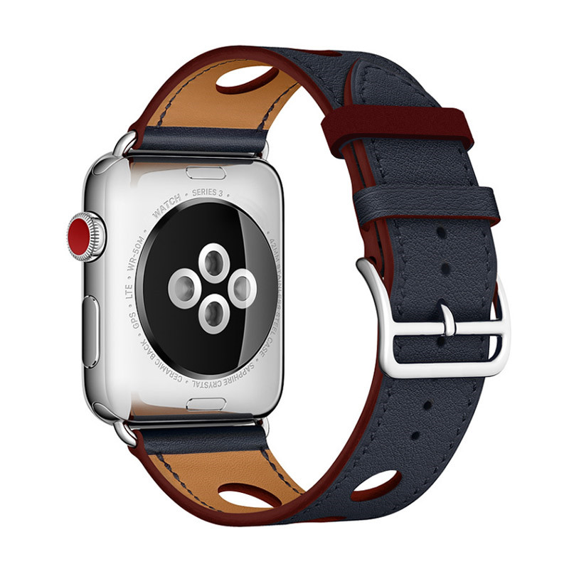 Pulsera de cuero con agujero hueco a la para Apple Watch, correa de 38 40 41mm 42 44 45mm, correa de reloj iWatch Series 3 4 5 6 7 SE