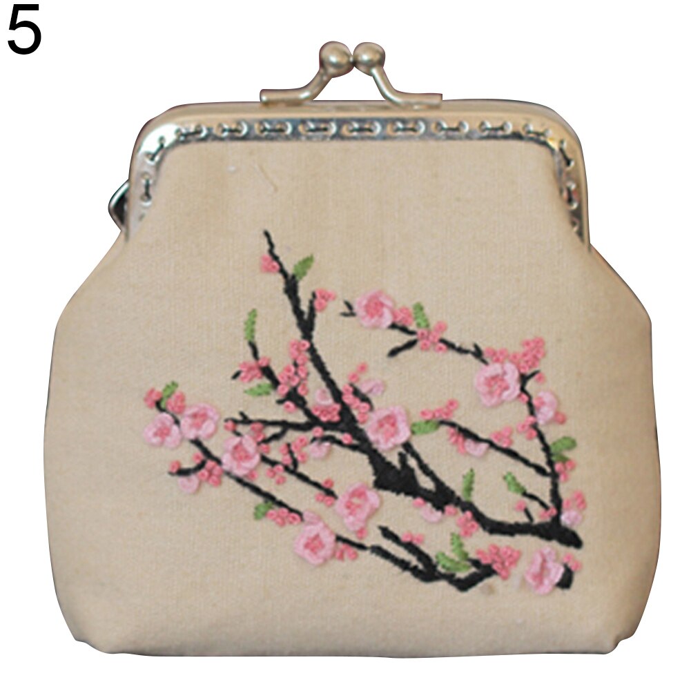 Monedero con bordado de flores para manualidades, monedero de punto de cruz con bordado, materiales de estilo chino, monedero pequeño Vintage para mujer: 5