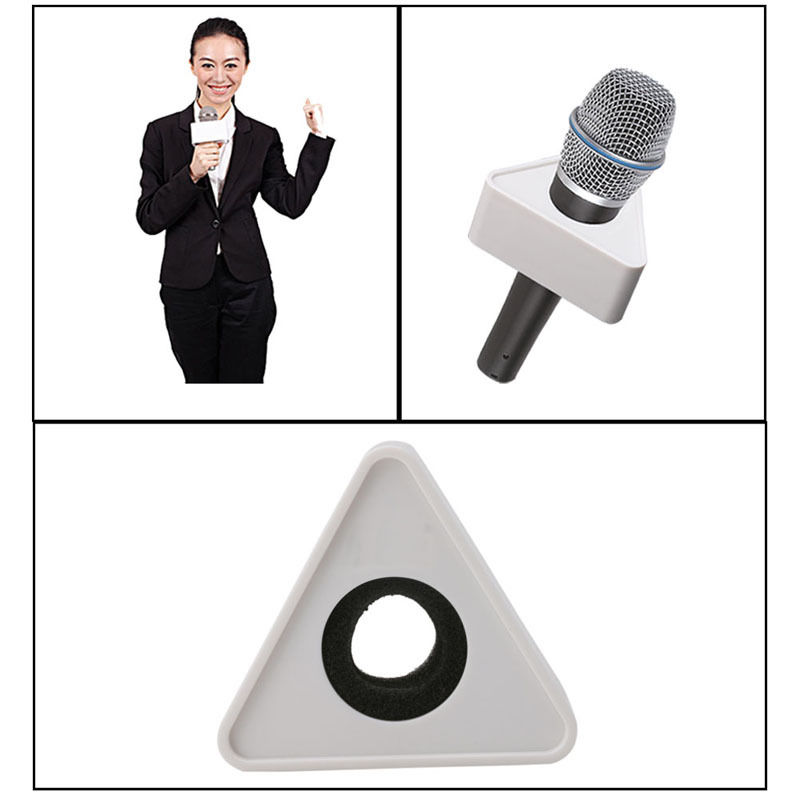 ABS Plastic Microphone Interview Triangular Logo Flag Station Black/White Durable