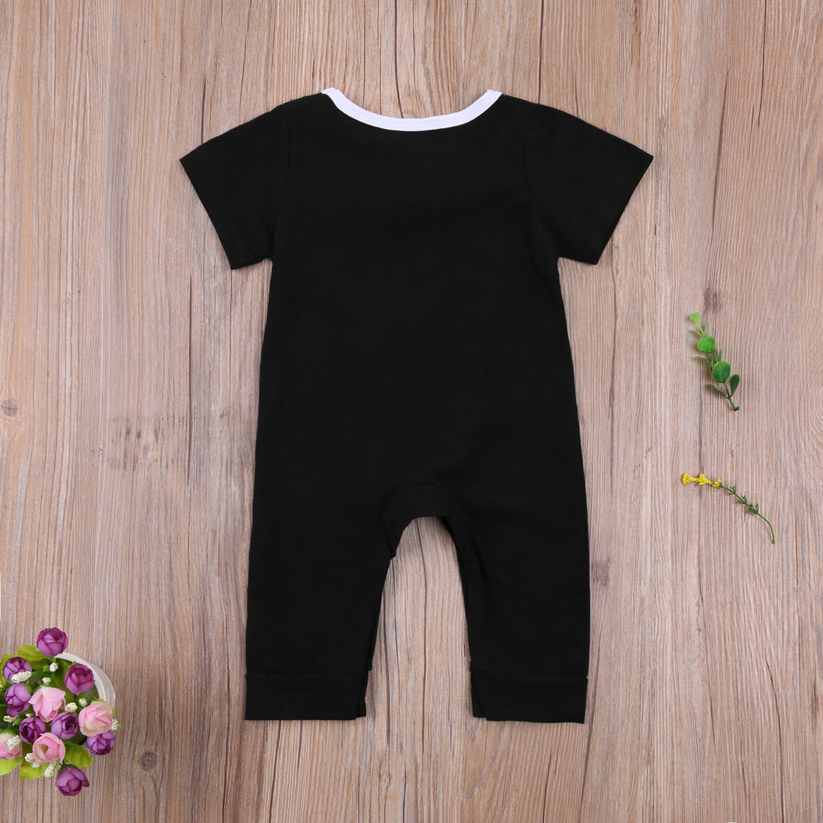 Newborn Infant Baby Boy Summer Romper Solid Color Jumpsuit O-neck Short Sleeve Button Long Pant 0-18M