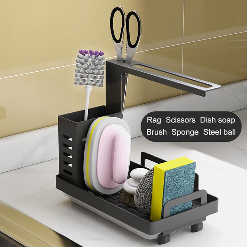 Porte-éponge en acier inoxydable, support de brosse à savon, évier de cuisine, caddie organisateur avec bac de vidange, support de séchage de cuisine Premium