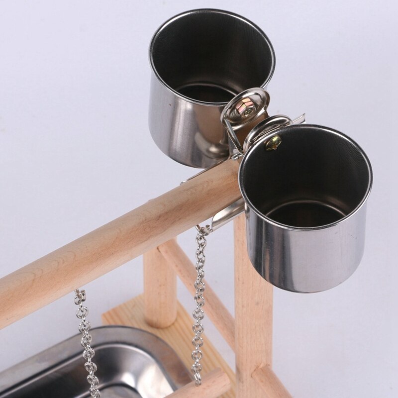 Soporte de madera para loro, y escalera central para actividades columpio, bandeja para pájaros