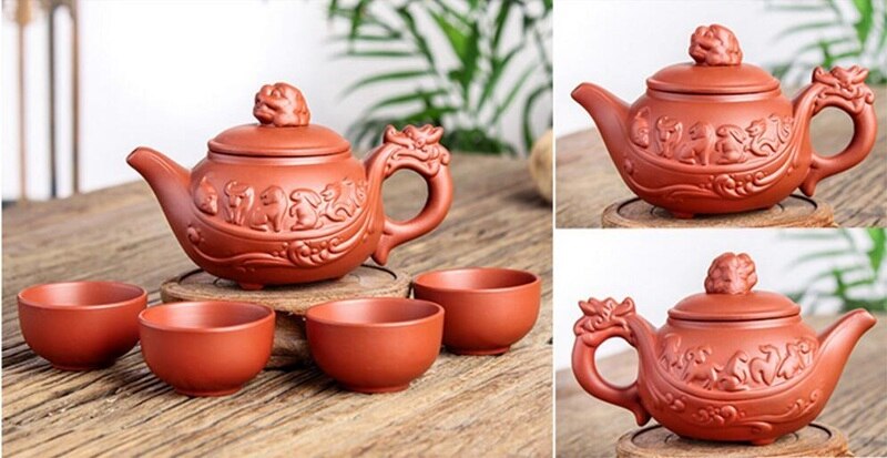 Handgemaakte Zodiac Zisha Theepot Yixing Thee Pot 150Ml Chinese Kung Fu Set Keramische Theepotten Met 4 Thee Cup Sets