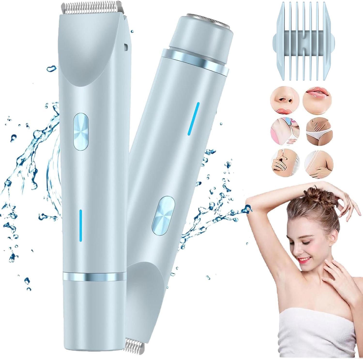2-in-1 elektrisch scheerapparaat voor dames met dubbele kop, elektrische tondeuse voor dames, elektrische trimmer voor dames, ideaal nieuwjaarscadeau: Blauw