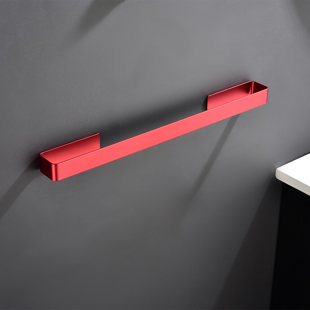 Aluminium Badezimmer Zubehör Sets 3M Band Wc Pinsel Halter Keramik Wc Rollen Papier Halter Rot Robe Haken Handtuch Halter: Towel Bar