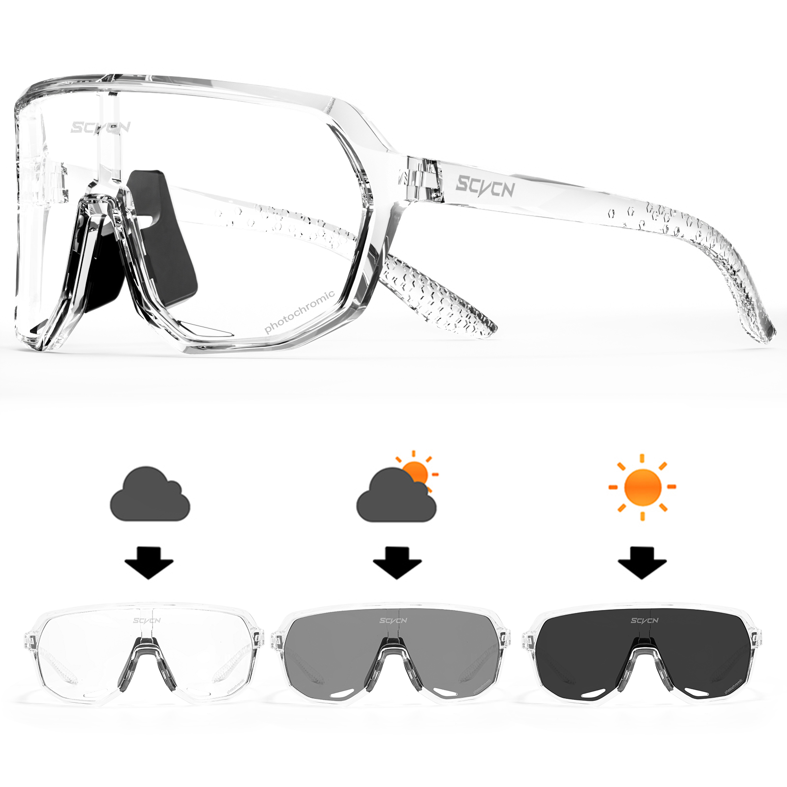 SCVCN Men Cycling Glasses Photochromic Sunglasses Mountain Bike Road Bicycle Eyewear MTB Cycle Goggles Sports UV400 Glasses: Chocolate