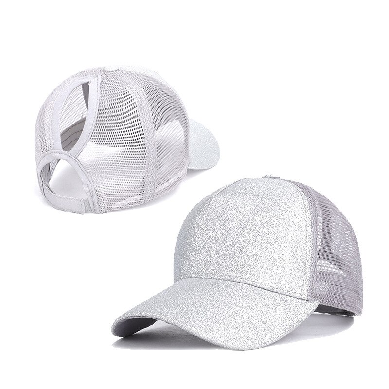Vrai papa chapeau à l'été de camion de paillettes pour queue de cheval casquette de Baseball après l'ouverture prêle filet transfrontalier: Argent