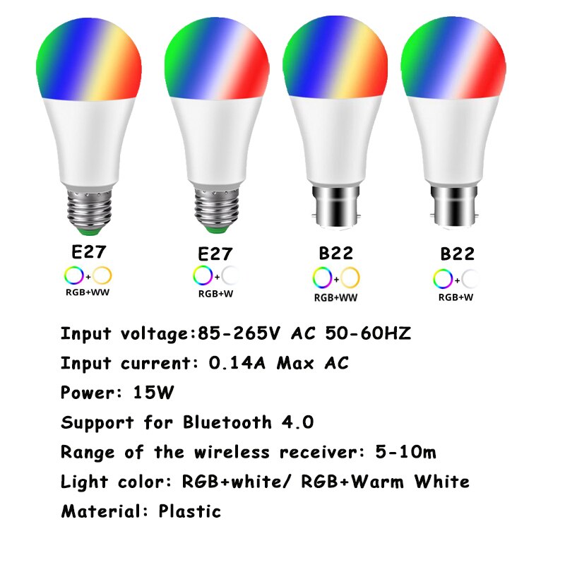 15w rgbw bluetooth  b22 e27 wifi smart led pære bt mesh net gruppe smart led lys lampe farveskift dæmpbar af ios/android app