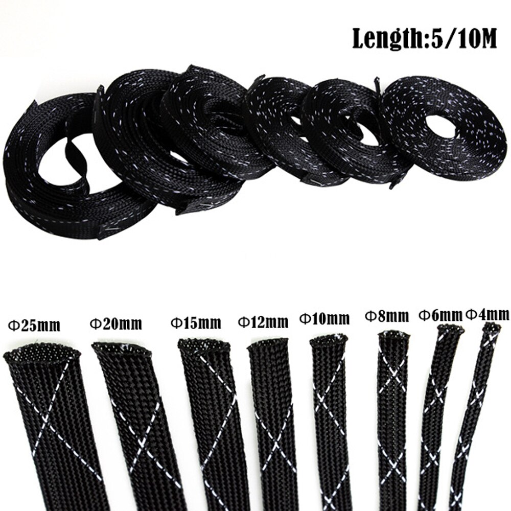 5/10M Insulated Braid Sleeving 2/4/6/8/10/12/15/20/25mm Tight PET Wire Cable Protection Expandable Cable Sleeve Wire Gland
