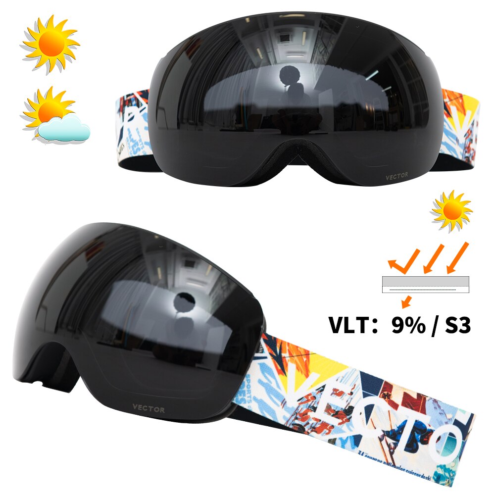 Vector Magnets OTG Ski Goggles Spherical Wide View Sunglasses Snow Glasses Anti-fog Interchangeable Lens: No.3