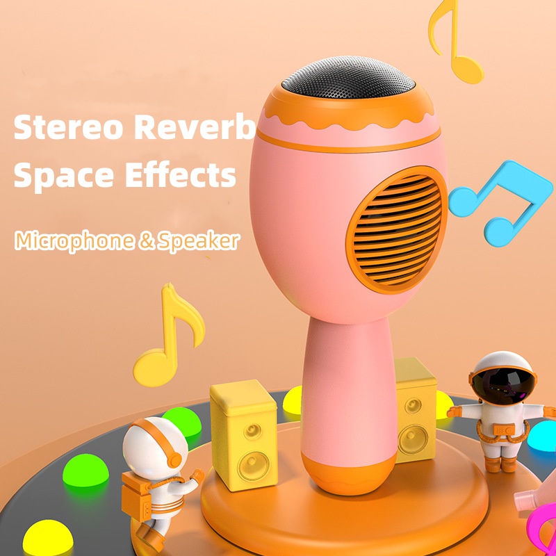 Mini Wireless Bluetooth Microphone Cartoon Microphone Speaker All-in-one Voice Changing Colorful Light Speaker Portable Home KTV