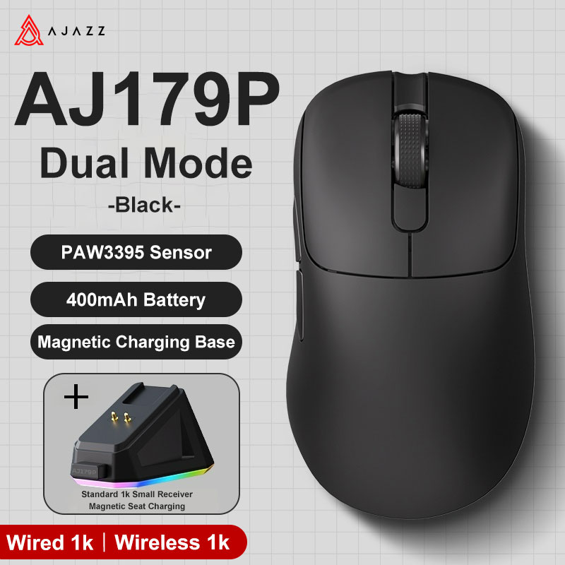 Ajazz AJ179 Apex PAW3950 Bezprzewodowa mysz do gier z stacją ładującą RGB, mysz komputerowa Macro Gamer, lekkie, ergonomiczne myszy komputerowe: SZARY